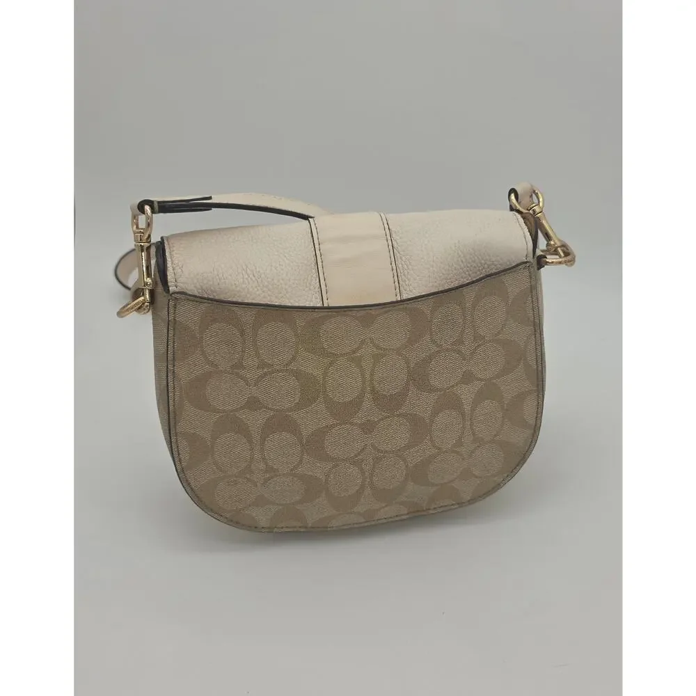 Coach Georgie Saddle Bag – Cream Leather & Signature Canvas, Gold Hardware